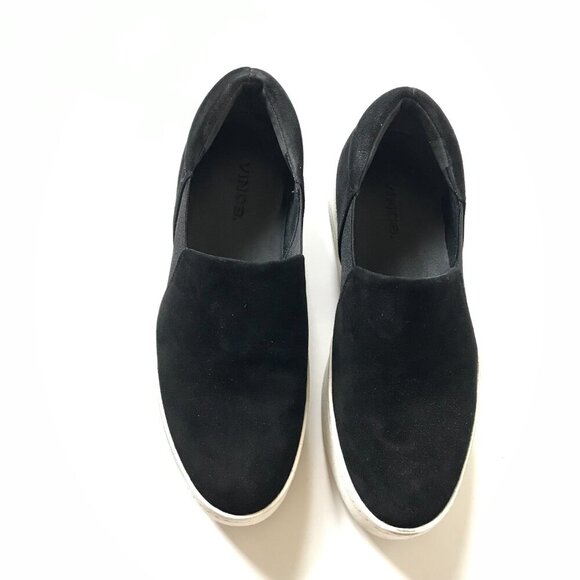 Vince Warren Slip On Platform Sneakers Womens 6 Black Suede Shoes Rubber Soles - Picture 3 of 8